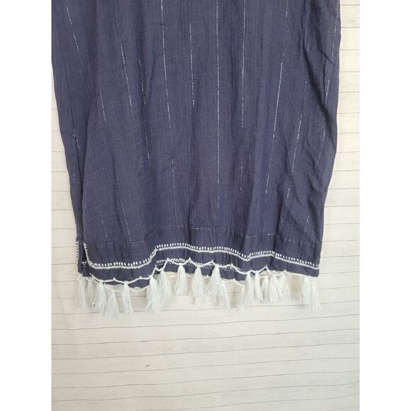 FRESH PRODUCE NAVY BLUE SHIFT DRESS W WHITE TASSLES & DETAIL, SZ XL/XXL - Picture 5 of 11